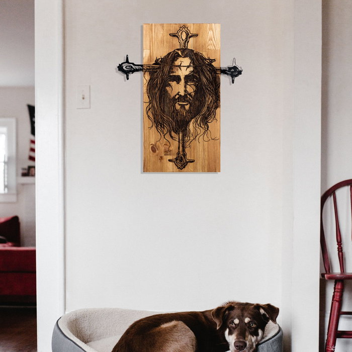 Wallity Escultura de pared Jesus en Negro y Nogal